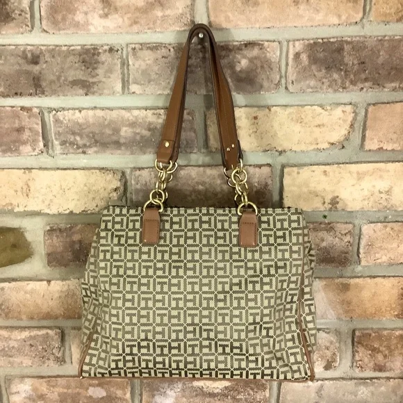 TOMMY HILFIGER Monogram Tan Logo Satchel/Bag - Picture 2 of 9